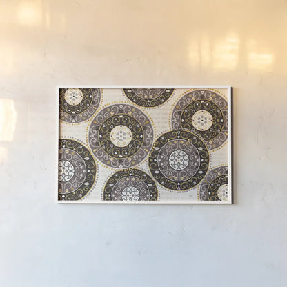 Otomi Cats VI Neutral by Veronique Charron. shown as a paper print in a white frame. Available as a archival giclee rolled canvas, fine art paper, or poster print. SKU 43858i.