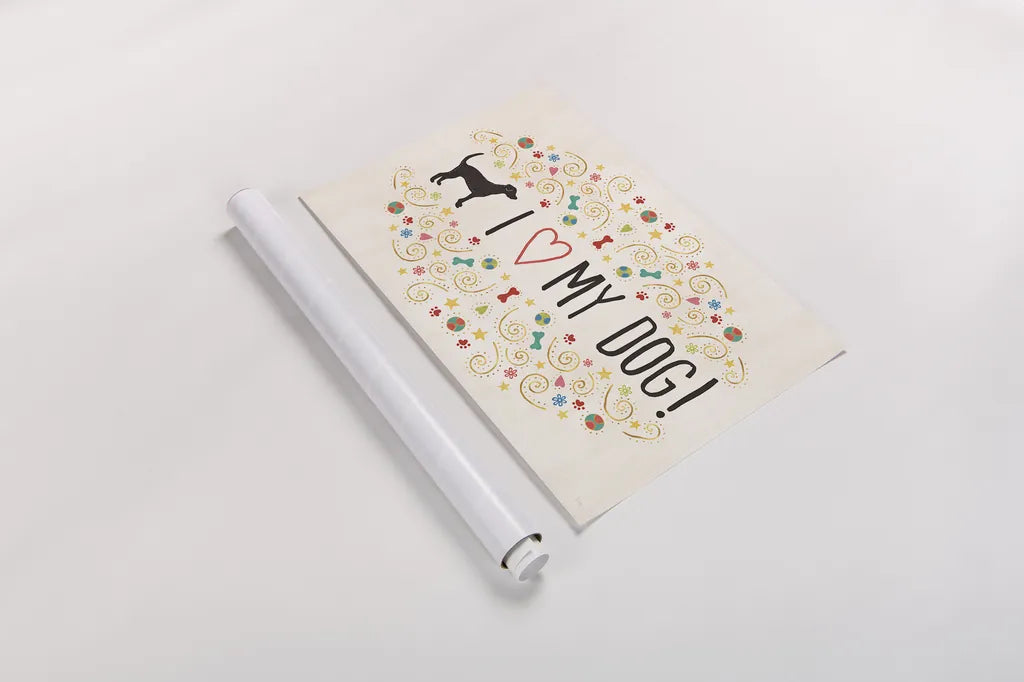 Otomi Dogs I by Veronique Charron. shown as a rolled paper print. Available as archival giclee rolled canvas, fine art paper, or poster print. SKU 44027i.