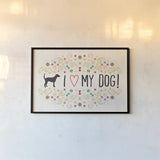 Otomi Dogs I by Veronique Charron. shown as a paper print in a black flame. Available as a archival giclee rolled canvas, fine art paper, or poster print. SKU 44027i.