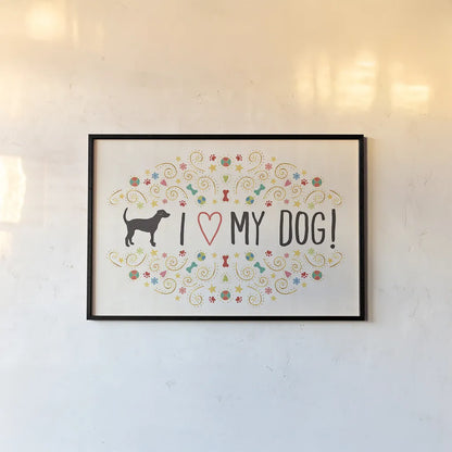 Otomi Dogs I by Veronique Charron. shown as a paper print in a black flame. Available as a archival giclee rolled canvas, fine art paper, or poster print. SKU 44027i.