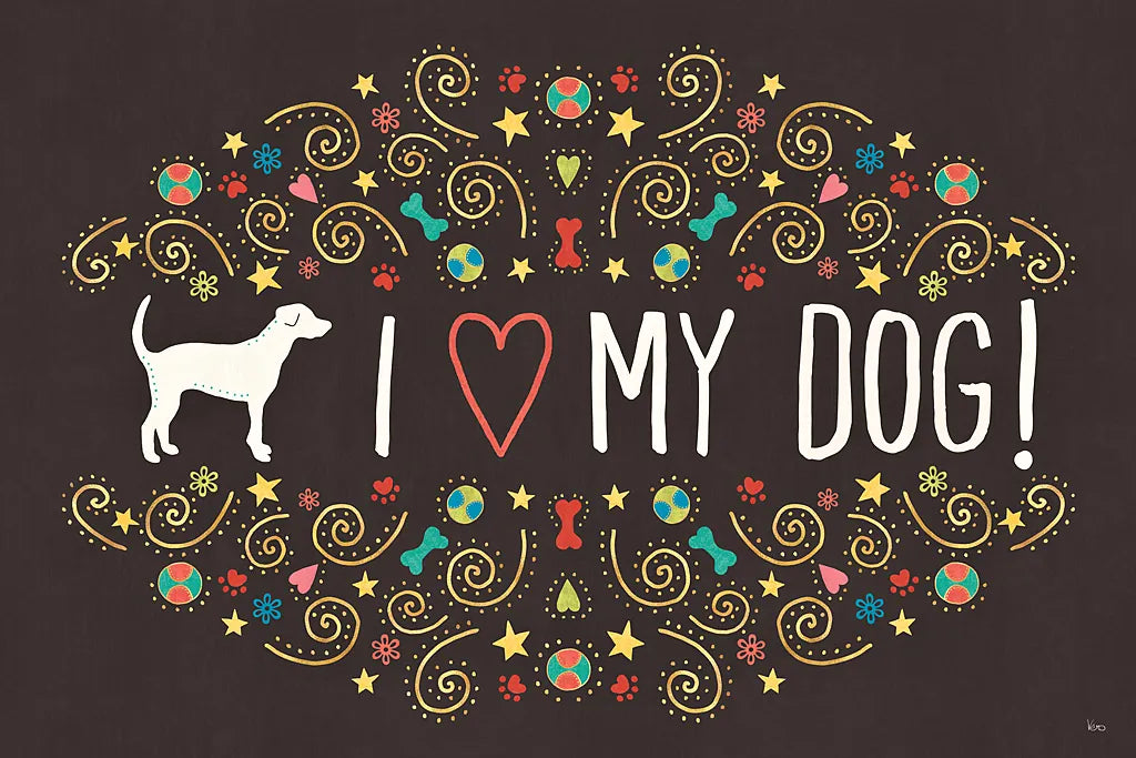 Otomi Dogs I Dark by Veronique Charron. SKU 44033i. Archival Giclee Fine art print for wall decor.