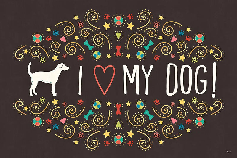 Otomi Dogs I Dark by Veronique Charron. SKU 44033i. Archival Giclee Fine art print for wall decor.