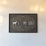 Otomi Dogs I Dark by Veronique Charron. shown as a paper print in a black flame. Available as a archival giclee rolled canvas, fine art paper, or poster print. SKU 44033i.