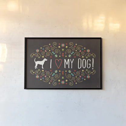 Otomi Dogs I Dark by Veronique Charron. shown as a paper print in a black flame. Available as a archival giclee rolled canvas, fine art paper, or poster print. SKU 44033i.