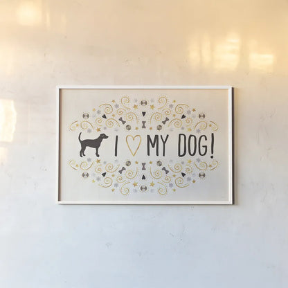 Otomi Dogs I Neutral by Veronique Charron. shown as a paper print in a white frame. Available as a archival giclee rolled canvas, fine art paper, or poster print. SKU 44045i.