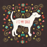 Otomi Dogs II Dark by Veronique Charron. SKU 44034a. Archival Giclee Fine art print for wall decor.