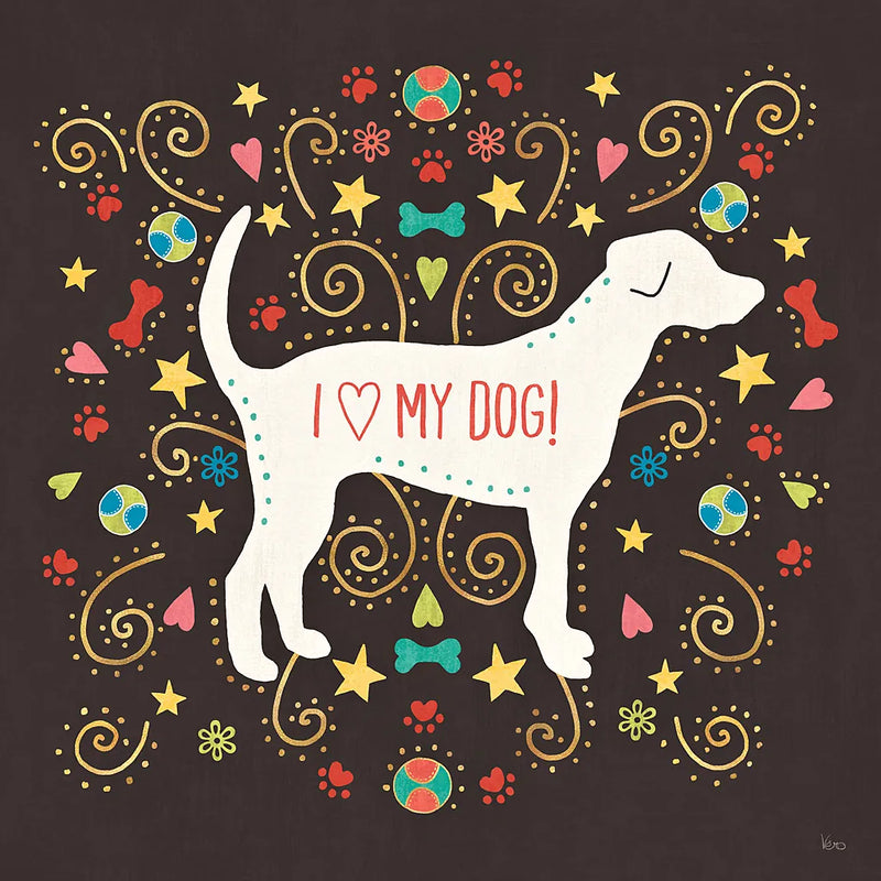 Otomi Dogs II Dark by Veronique Charron. SKU 44034a. Archival Giclee Fine art print for wall decor.