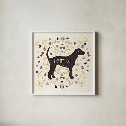 Otomi Dogs II Neutral by Veronique Charron. Shown in a crisp white glass frame for a clean and minimalist style. Available as an archival giclee rolled canvas, fine art paper, or poster print. SKU 44046a.