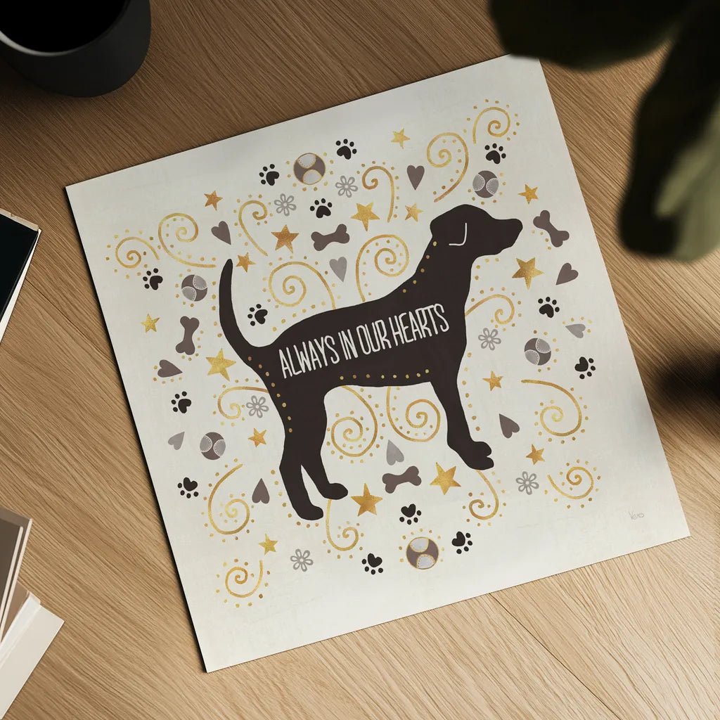 Otomi Dogs II Neutral Hearts by Veronique Charron. Shown as a detailed flat fine art print, highlighting archival giclee quality. Available as an archival giclee rolled canvas, fine art paper, or poster print. SKU 52513a.