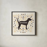 Otomi Dogs II Neutral Hearts by Veronique Charron. Shown in a sleek black glass frame for a contemporary gallery look. Available as an archival giclee rolled canvas, fine art paper, or poster print. SKU 52513a.