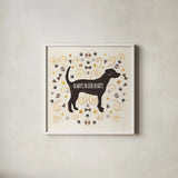 Otomi Dogs II Neutral Hearts by Veronique Charron. Shown in a crisp white glass frame for a clean and minimalist style. Available as an archival giclee rolled canvas, fine art paper, or poster print. SKU 52513a.