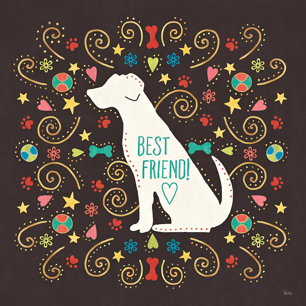 Otomi Dogs III Dark by Veronique Charron. SKU 44035a. Archival Giclee Fine art print for wall decor.