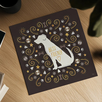 Otomi Dogs III Dark Neutral by Veronique Charron. Shown as a detailed flat fine art print, highlighting archival giclee quality. Available as an archival giclee rolled canvas, fine art paper, or poster print. SKU 44041a.