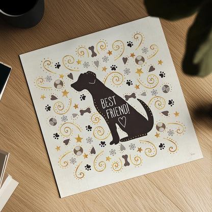 Otomi Dogs III Neutral by Veronique Charron. Shown as a detailed flat fine art print, highlighting archival giclee quality. Available as an archival giclee rolled canvas, fine art paper, or poster print. SKU 44047a.