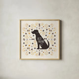 Otomi Dogs III Neutral by Veronique Charron. Shown in a natural wood glass frame for a timeless modern aesthetic. Available as an archival giclee rolled canvas, fine art paper, or poster print. SKU 44047a.