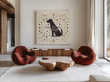 Otomi Dogs III Neutral by Veronique Charron. Shown as extra-large giant wall art in a modern living room. Available as an archival giclee rolled canvas, fine art paper, or poster print. SKU 44047a.
