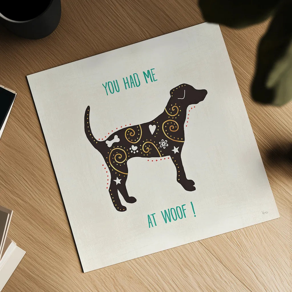 Otomi Dogs IV by Veronique Charron. Shown as a detailed flat fine art print, highlighting archival giclee quality. Available as an archival giclee rolled canvas, fine art paper, or poster print. SKU 44030a.