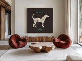 Otomi Dogs IV Dark by Veronique Charron. Shown as extra-large giant wall art in a modern living room. Available as an archival giclee rolled canvas, fine art paper, or poster print. SKU 44036a.