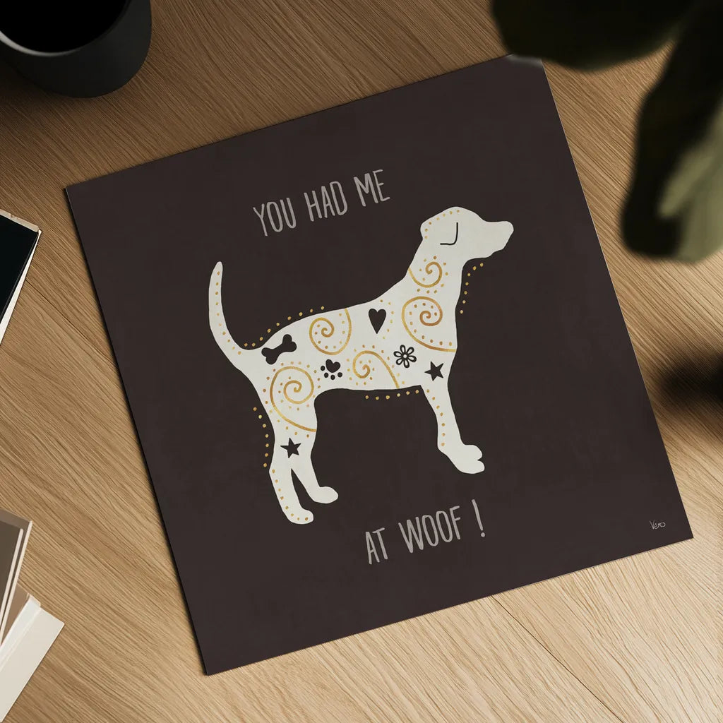 Otomi Dogs IV Dark Neutral by Veronique Charron. Shown as a detailed flat fine art print, highlighting archival giclee quality. Available as an archival giclee rolled canvas, fine art paper, or poster print. SKU 44042a.