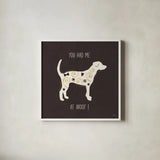 Otomi Dogs IV Dark Neutral by Veronique Charron. Shown in a crisp white glass frame for a clean and minimalist style. Available as an archival giclee rolled canvas, fine art paper, or poster print. SKU 44042a.