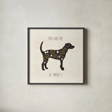 Otomi Dogs IV Neutral by Veronique Charron. Shown in a sleek black glass frame for a contemporary gallery look. Available as an archival giclee rolled canvas, fine art paper, or poster print. SKU 44048a.