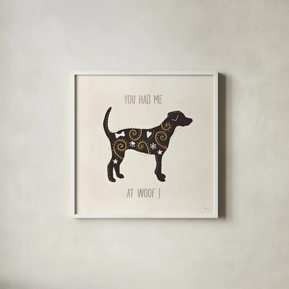 Otomi Dogs IV Neutral by Veronique Charron. Shown in a crisp white glass frame for a clean and minimalist style. Available as an archival giclee rolled canvas, fine art paper, or poster print. SKU 44048a.