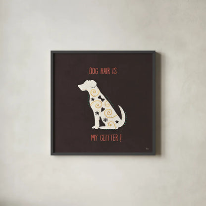 Otomi Dogs V Dark by Veronique Charron. Shown in a sleek black glass frame for a contemporary gallery look. Available as an archival giclee rolled canvas, fine art paper, or poster print. SKU 44037a.