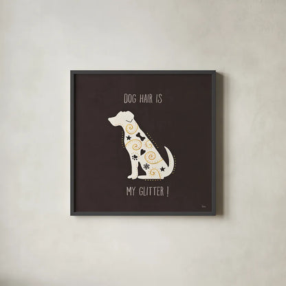 Otomi Dogs V Dark Neutral by Veronique Charron. Shown in a sleek black glass frame for a contemporary gallery look. Available as an archival giclee rolled canvas, fine art paper, or poster print. SKU 44043a.