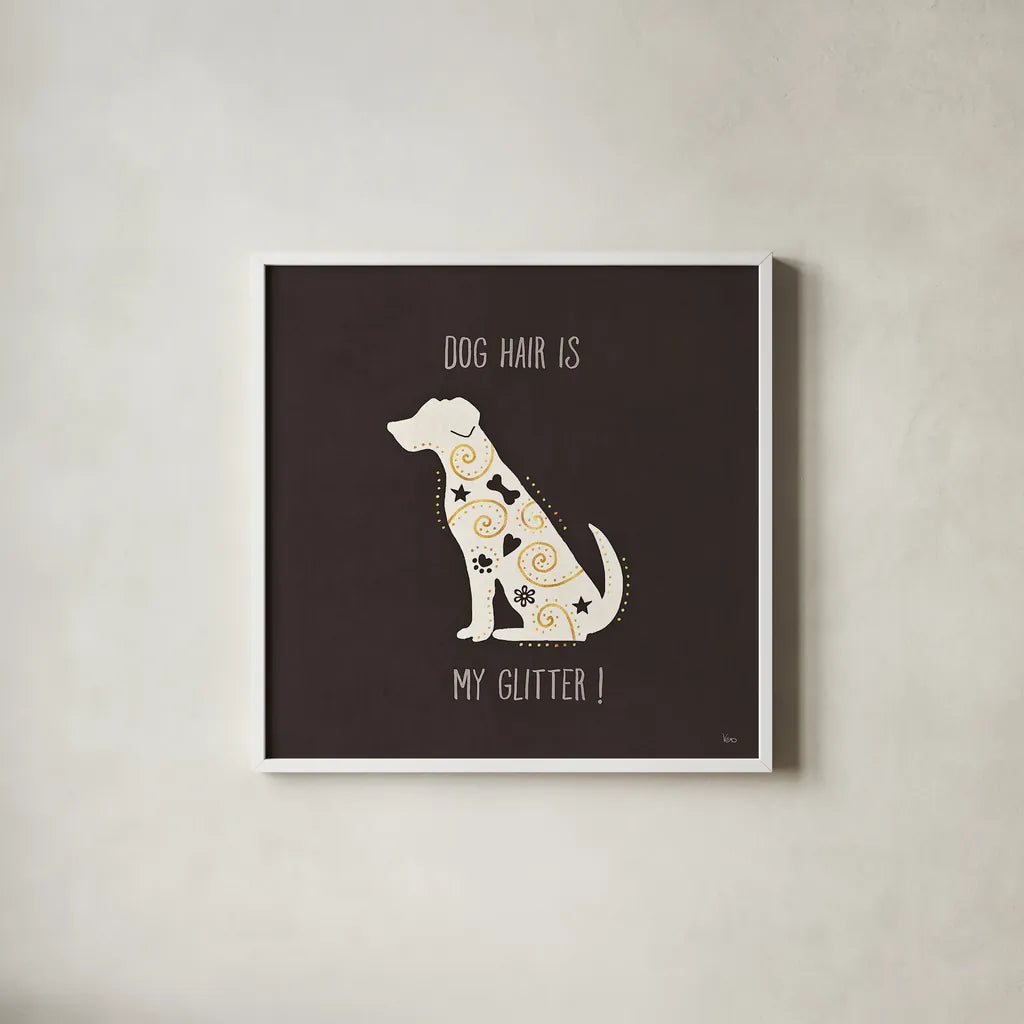 Otomi Dogs V Dark Neutral by Veronique Charron. Shown in a crisp white glass frame for a clean and minimalist style. Available as an archival giclee rolled canvas, fine art paper, or poster print. SKU 44043a.