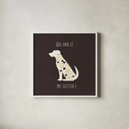 Otomi Dogs V Dark Neutral by Veronique Charron. Shown in a crisp white glass frame for a clean and minimalist style. Available as an archival giclee rolled canvas, fine art paper, or poster print. SKU 44043a.