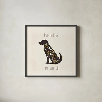 Otomi Dogs V Neutral by Veronique Charron. Shown in a sleek black glass frame for a contemporary gallery look. Available as an archival giclee rolled canvas, fine art paper, or poster print. SKU 44049a.