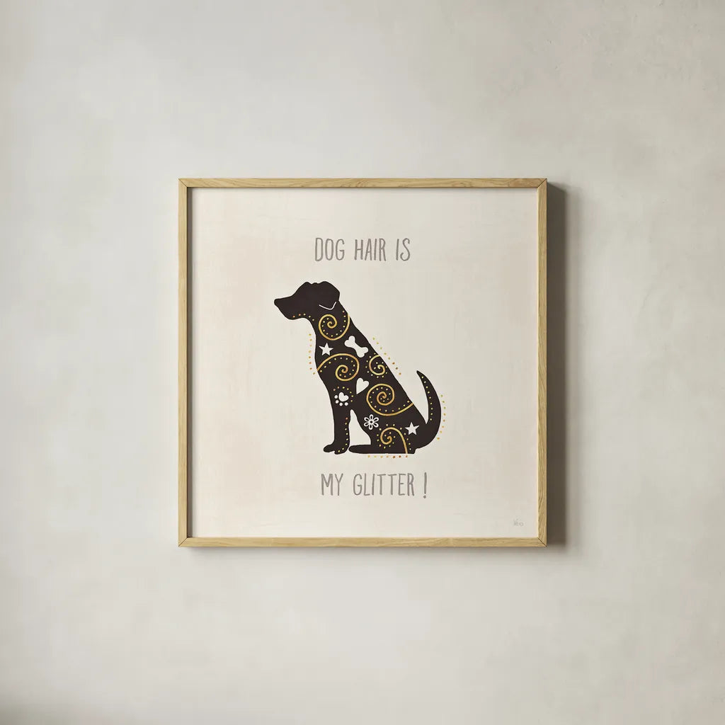 Otomi Dogs V Neutral by Veronique Charron. Shown in a natural wood glass frame for a timeless modern aesthetic. Available as an archival giclee rolled canvas, fine art paper, or poster print. SKU 44049a.