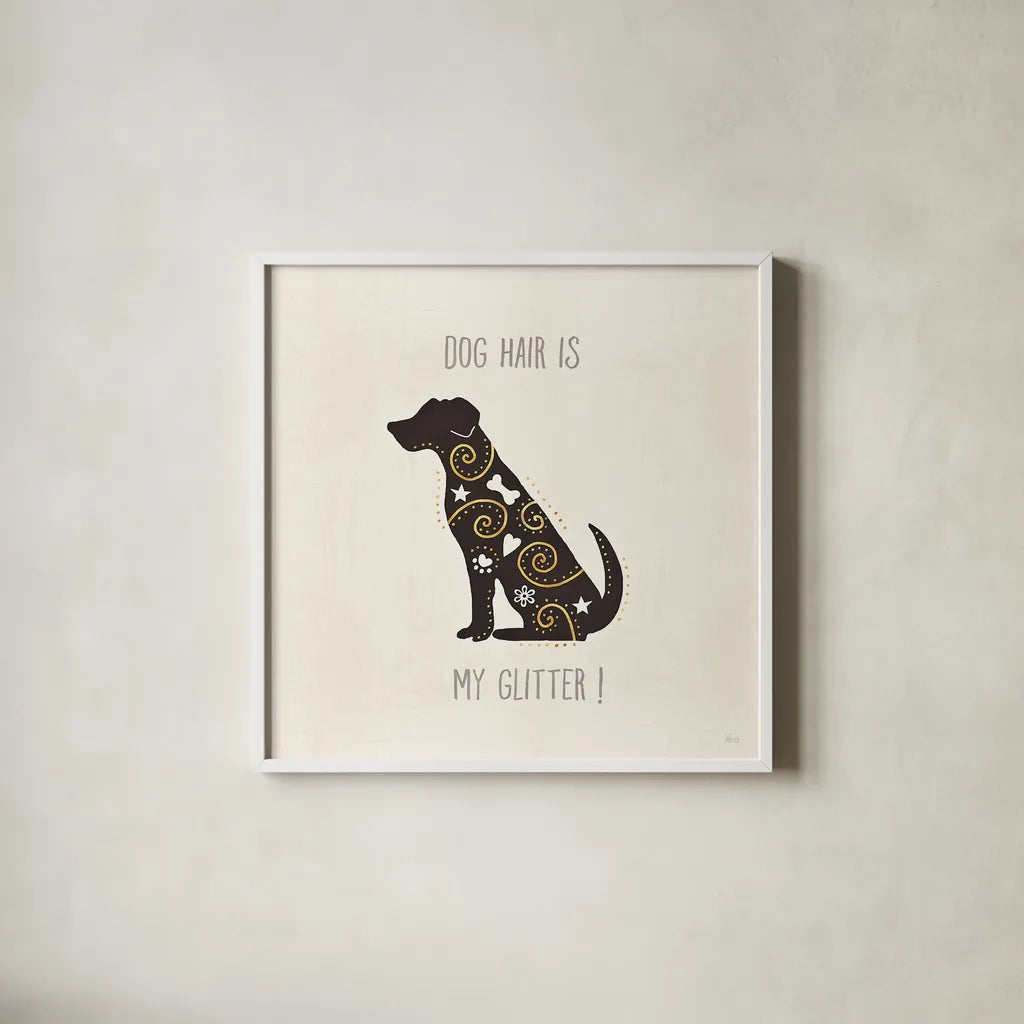 Otomi Dogs V Neutral by Veronique Charron. Shown in a crisp white glass frame for a clean and minimalist style. Available as an archival giclee rolled canvas, fine art paper, or poster print. SKU 44049a.