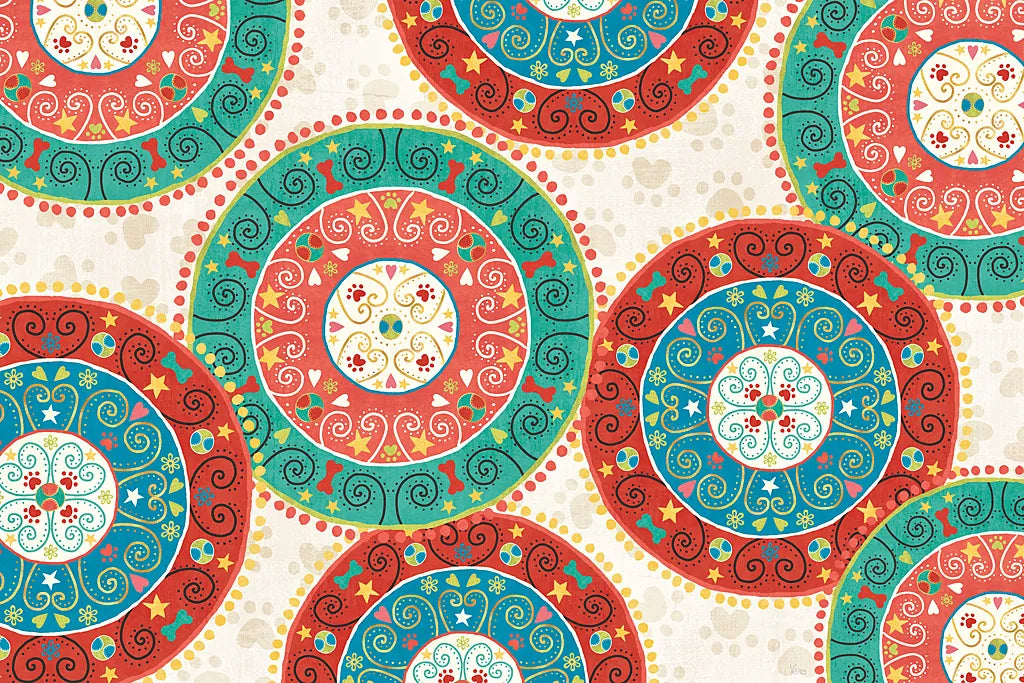 Otomi Dogs VI by Veronique Charron. SKU 44032i. Archival Giclee Fine art print for wall decor.