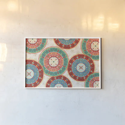 Otomi Dogs VI by Veronique Charron. shown as a paper print in a white frame. Available as a archival giclee rolled canvas, fine art paper, or poster print. SKU 44032i.