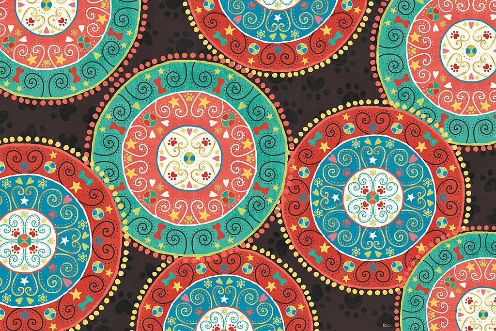 Otomi Dogs VI Dark by Veronique Charron. SKU 44038i. Archival Giclee Fine art print for wall decor.