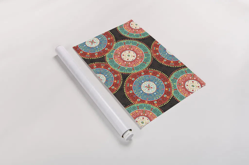 Otomi Dogs VI Dark by Veronique Charron. shown as a rolled paper print. Available as archival giclee rolled canvas, fine art paper, or poster print. SKU 44038i.