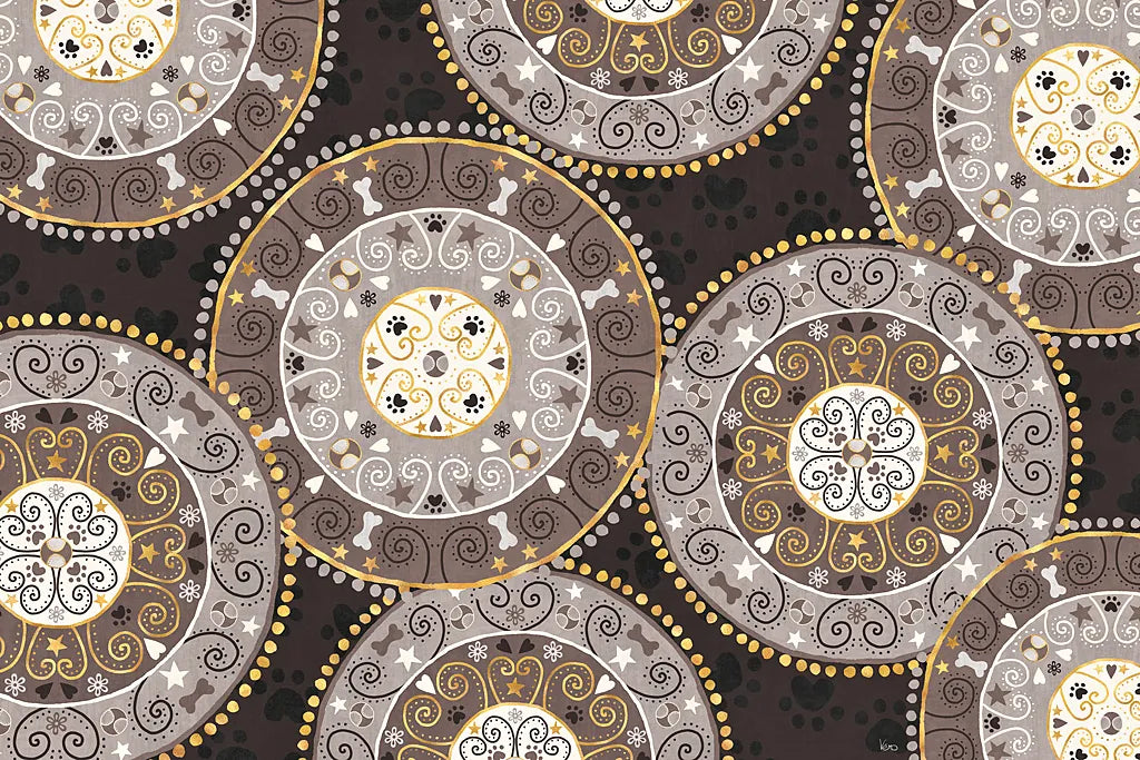 Otomi Dogs VI Dark Neutral by Veronique Charron. SKU 44044i. Archival Giclee Fine art print for wall decor.