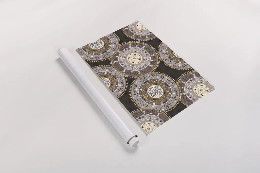 Otomi Dogs VI Dark Neutral by Veronique Charron. shown as a rolled paper print. Available as archival giclee rolled canvas, fine art paper, or poster print. SKU 44044i.