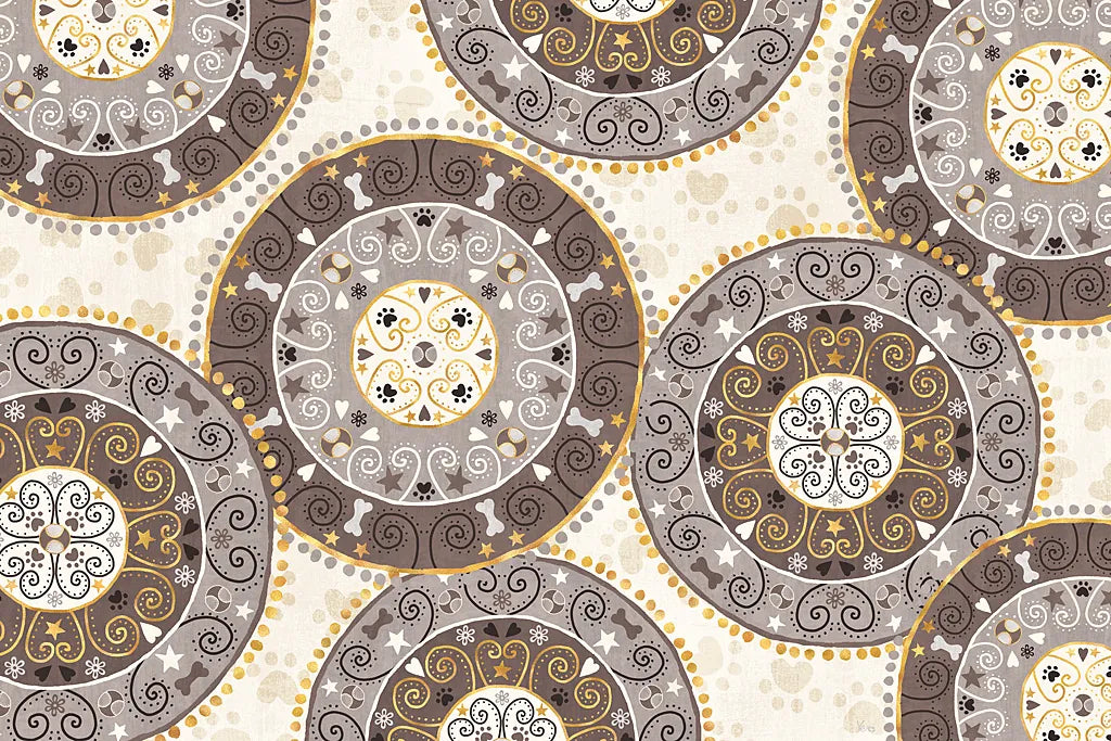 Otomi Dogs VI Neutral by Veronique Charron. SKU 44050i. Archival Giclee Fine art print for wall decor.