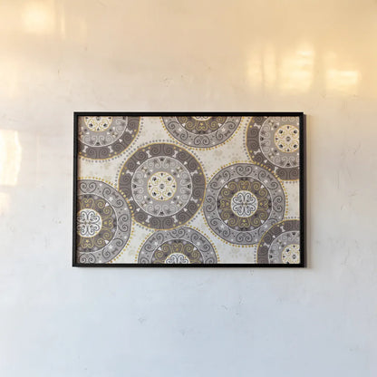 Otomi Dogs VI Neutral by Veronique Charron. shown as a paper print in a black flame. Available as a archival giclee rolled canvas, fine art paper, or poster print. SKU 44050i.