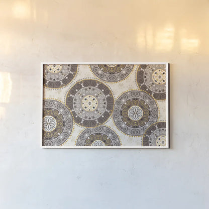 Otomi Dogs VI Neutral by Veronique Charron. shown as a paper print in a white frame. Available as a archival giclee rolled canvas, fine art paper, or poster print. SKU 44050i.