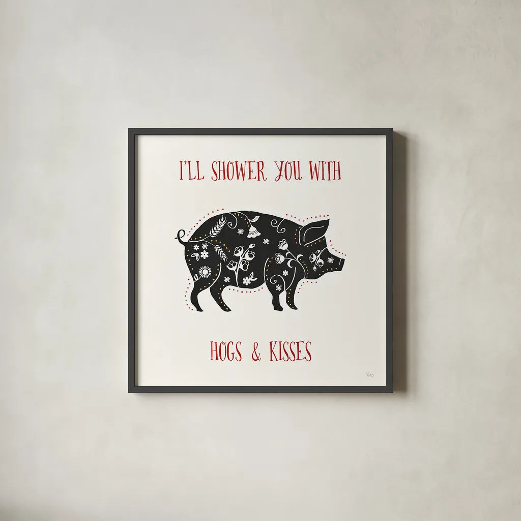 Otomi Farm II by Veronique Charron. Shown in a sleek black glass frame for a contemporary gallery look. Available as an archival giclee rolled canvas, fine art paper, or poster print. SKU 42381a.