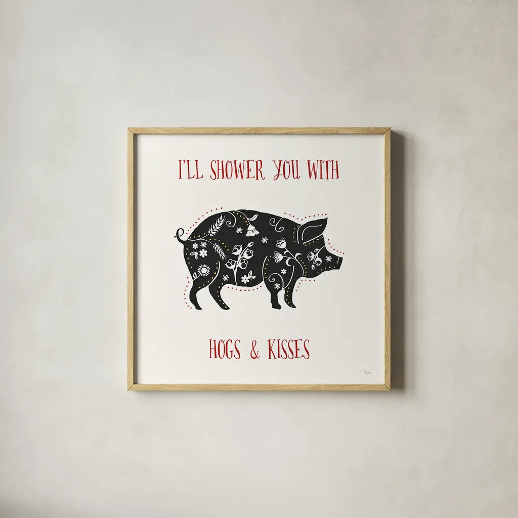 Otomi Farm II by Veronique Charron. Shown in a natural wood glass frame for a timeless modern aesthetic. Available as an archival giclee rolled canvas, fine art paper, or poster print. SKU 42381a.