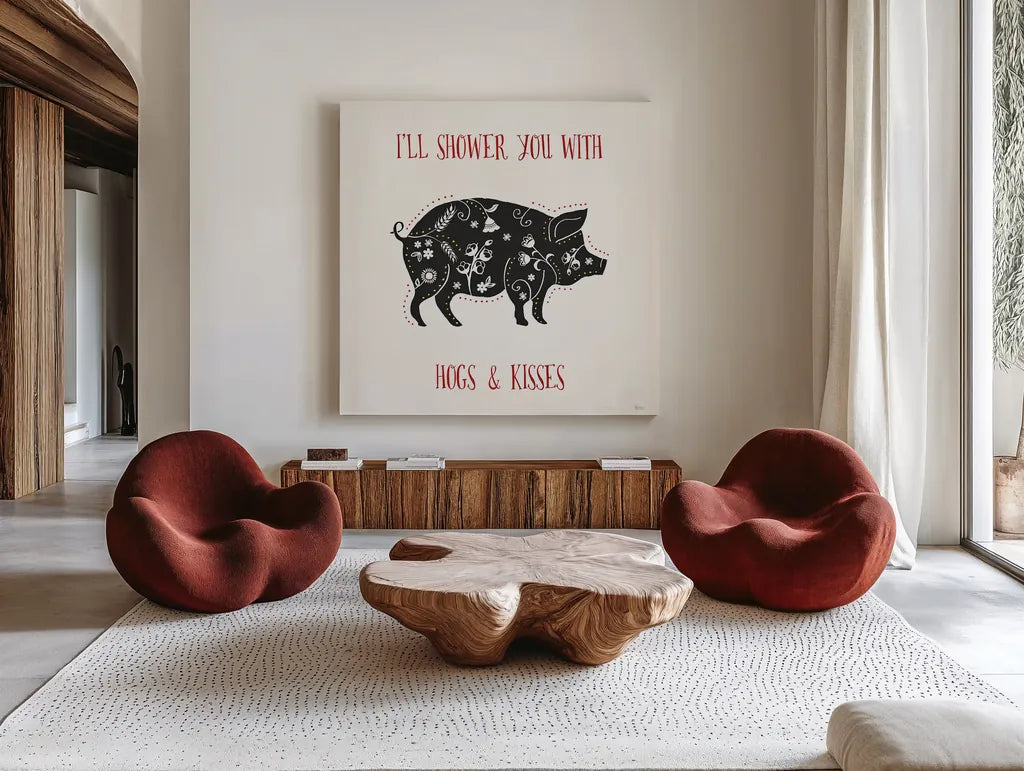 Otomi Farm II by Veronique Charron. Shown as extra-large giant wall art in a modern living room. Available as an archival giclee rolled canvas, fine art paper, or poster print. SKU 42381a.