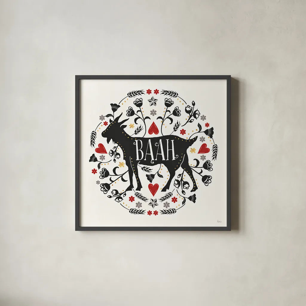 Otomi Farm IX by Veronique Charron. Shown in a sleek black glass frame for a contemporary gallery look. Available as an archival giclee rolled canvas, fine art paper, or poster print. SKU 42388a.