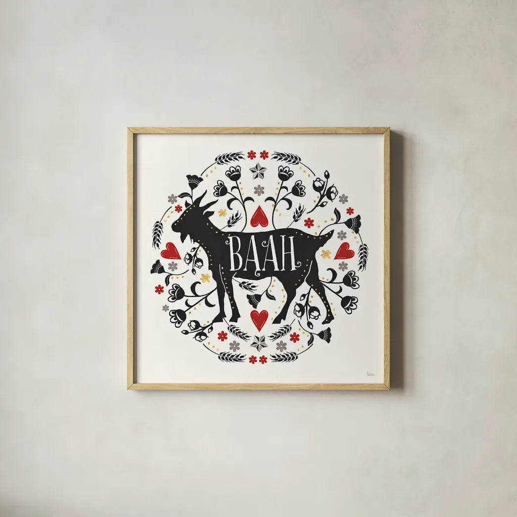 Otomi Farm IX by Veronique Charron. Shown in a natural wood glass frame for a timeless modern aesthetic. Available as an archival giclee rolled canvas, fine art paper, or poster print. SKU 42388a.