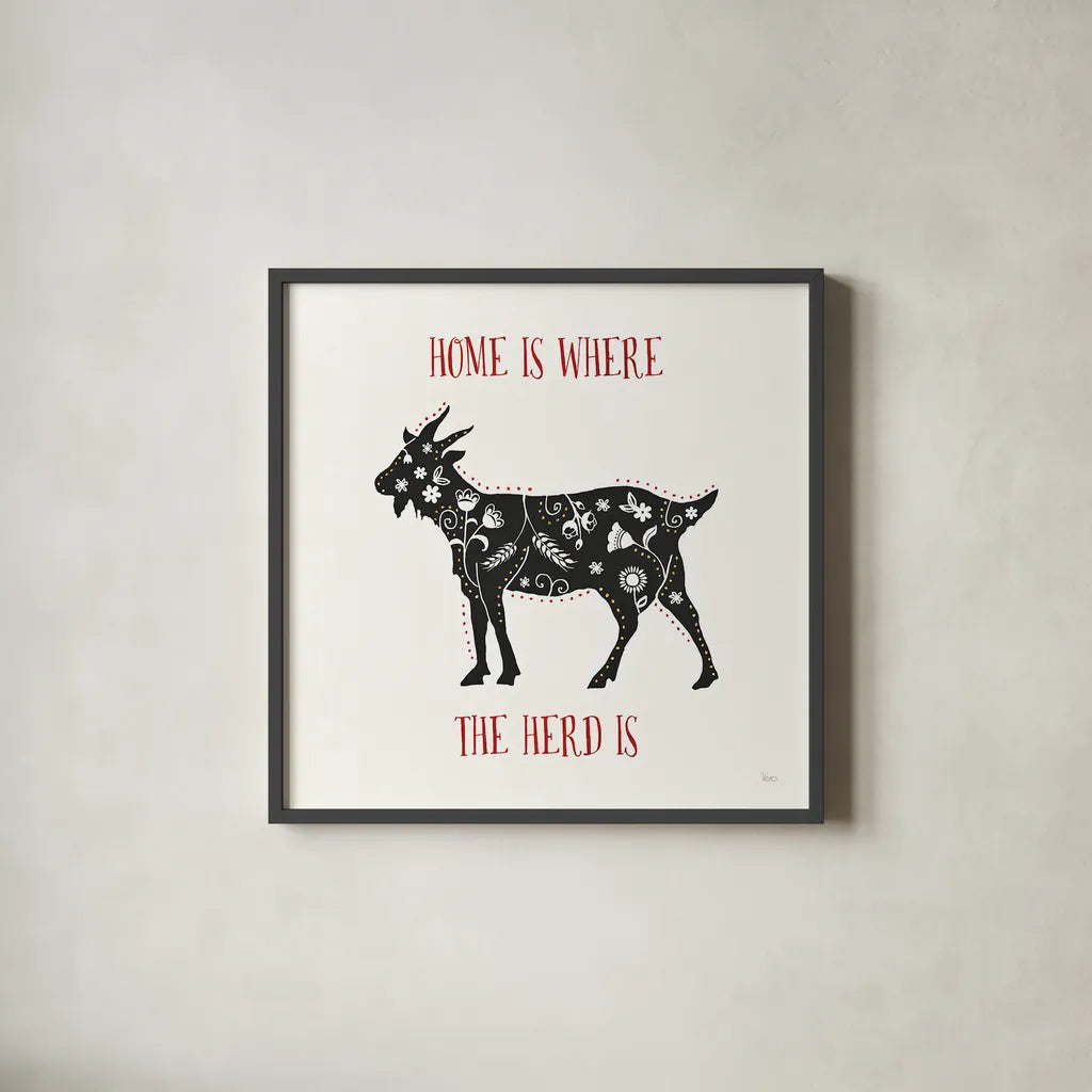 Otomi Farm V by Veronique Charron. Shown in a sleek black glass frame for a contemporary gallery look. Available as an archival giclee rolled canvas, fine art paper, or poster print. SKU 42384a.