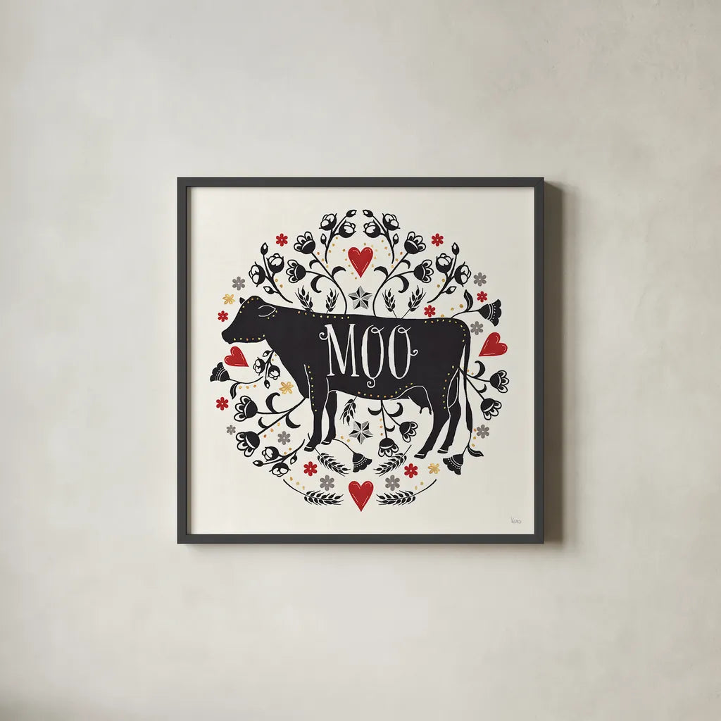 Otomi Farm VII by Veronique Charron. Shown in a sleek black glass frame for a contemporary gallery look. Available as an archival giclee rolled canvas, fine art paper, or poster print. SKU 42386a.