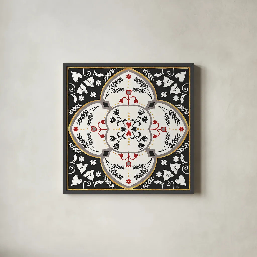 Otomi Farm XII by Veronique Charron. Shown in a sleek black glass frame for a contemporary gallery look. Available as an archival giclee rolled canvas, fine art paper, or poster print. SKU 42391a.